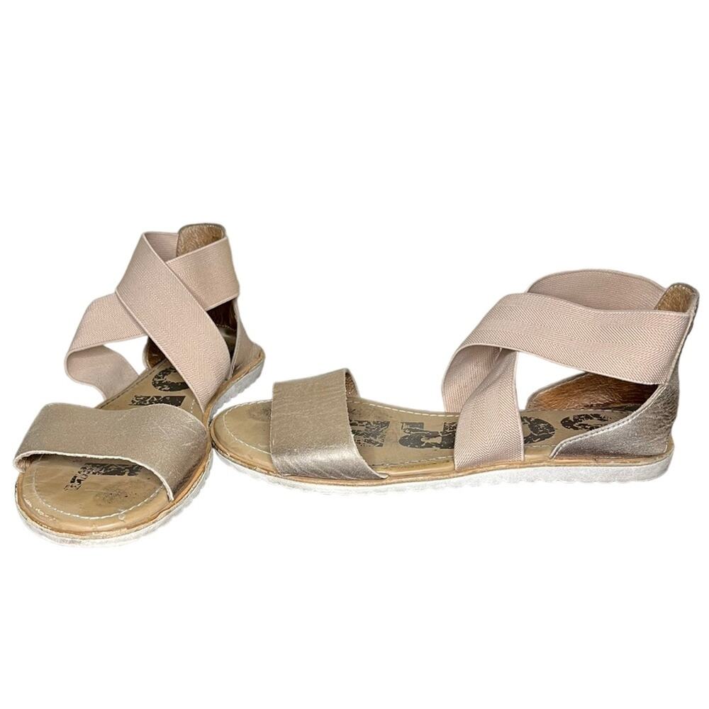 SOREL Beige Criss Cross Elastic Metallic Leather‎ Strap Flat Sandal Size 6.5